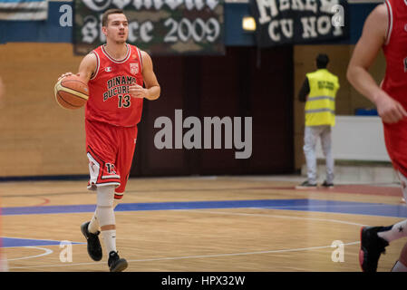 31 gennaio 2016: Karolis Babkauskas #13 di CS Dinamo Bucarest durante la LNBM - Uomini National Basketball League Romania gioco tra Steaua CSM EximBank Bucarest (ROU) vs CS Dinamo Bucarest (ROU) a campi sportivi polivalenti Hall di Bucarest, Romania ROU. Foto: Cronos/Catalin Soare Foto Stock