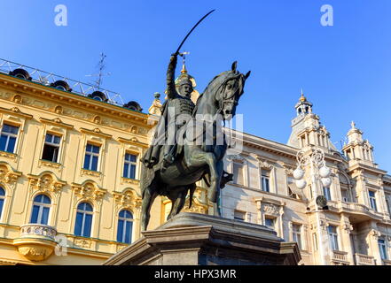 Statua di Ban Jelacic square per giorno, Zagabria, Croazia Foto Stock