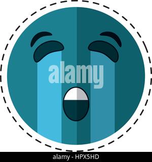 Il pianto emoticon stile linea di taglio Illustrazione Vettoriale