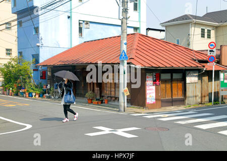 Una storia unica casa con tetto Hipped in Yanaka Tokyo Giappone Foto Stock