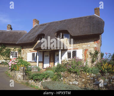Cottage con il tetto di paglia, villaggio Godshill, Isle of Wight, England, Regno Unito Foto Stock