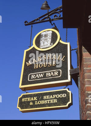 Marshall House bistecche, pesce & lobster restaurant sign, Union Street, Boston, Massachusetts, Stati Uniti d'America Foto Stock