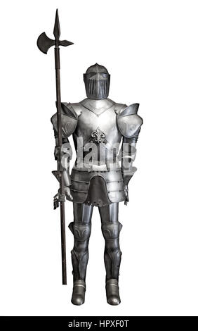 Cavaliere medievale armatura bianco su sfondo isolato. corpo pieno armor suit isolata contro uno sfondo bianco Foto Stock