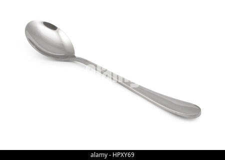 Acciaio inossidabile lucido metallo cucchiaio da cucina isolato su sfondo bianco Foto Stock