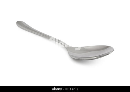 Acciaio inossidabile lucido metallo cucchiaio da cucina isolato su sfondo bianco Foto Stock