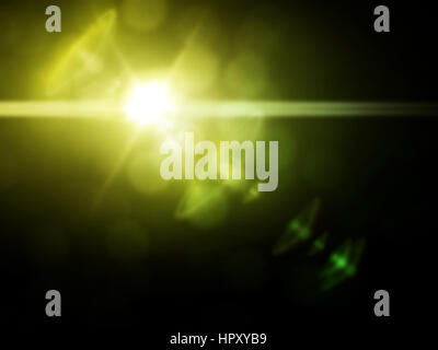 Luce brillante su sfondo scuro con golden lens flare Foto Stock