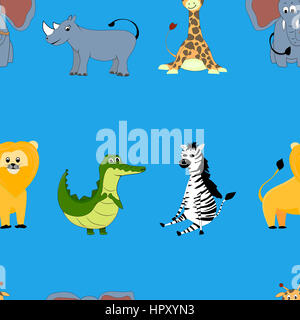 Animali africani seamless pattern cartoon di vettore di mammifero africano illustrazione di disegno Foto Stock