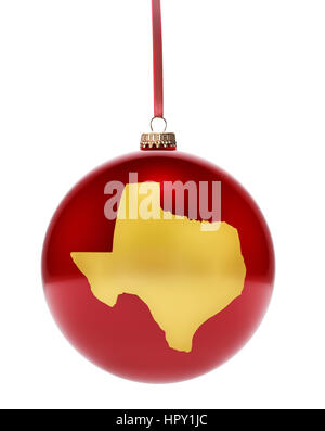 Appeso un rosso lucido ninnolo con la forma d'oro del Texas.(serie) Foto Stock