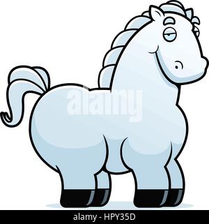 Un cartoon cavallo bianco in piedi e sorridente. Illustrazione Vettoriale