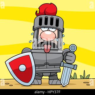 Un cartoon knight stanchi nel sole caldo. Illustrazione Vettoriale