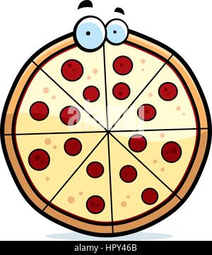 Un cartoon salsiccia per pizza pizza con gli occhi. Illustrazione Vettoriale