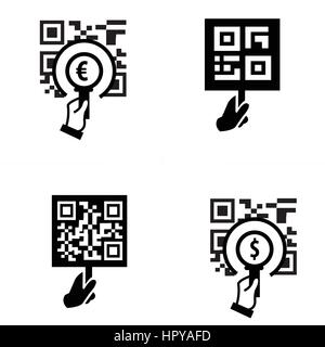 Mano e Zoom codice QR icona Illustrazione Vettoriale