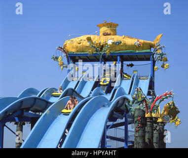 Carica di profondità Ride, Neptune's unito, Thorpe Park Theme Park, Chertsey, Surrey, England, Regno Unito Foto Stock