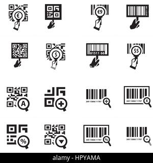 Mano e Zoom codice QR icona impostare Illustrazione Vettoriale