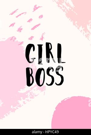 Ragazza Boss - preventivo di ispirazione design poster. Mano letterati del testo in nero su abstract pennellate sfondo in colori pastello. Illustrazione Vettoriale