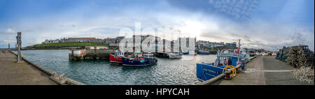 A nord del porto di Sunderland a Seahouses è il pittoresco villaggio di pescatori che si trova a nord della costa di Northumberland in Inghilterra. Con il suo vivace porto, è wi Foto Stock