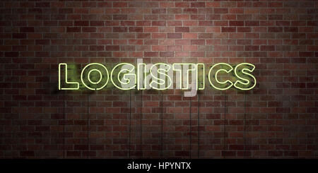 Logistica - fluorescente tubo al Neon Sign su cotto - Vista frontale - 3D reso Royalty free stock foto. Possono essere utilizzati per gli annunci tramite banner on line di altezza e direc Foto Stock