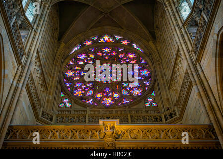 Vetrata, vetrata, rosone, la creazione del mondo, la Cattedrale di San Vito, la Cattedrale di San Vito Foto Stock