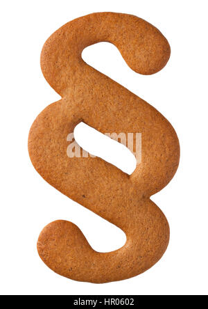 Gingerbread cookie nella forma del paragrafo isolato su sfondo bianco. Vista superiore Foto Stock