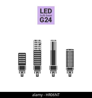 LED lampadine con G24 base, vettore icona silhouette impostato su sfondo bianco Illustrazione Vettoriale