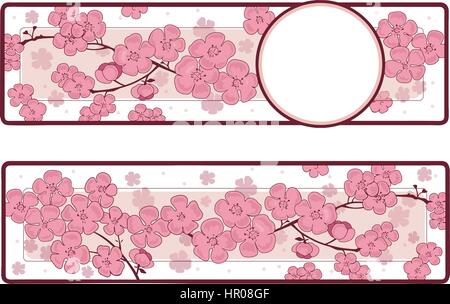 Banner orizzontale di rosa Sakura bello il ramo con fiori Illustrazione Vettoriale