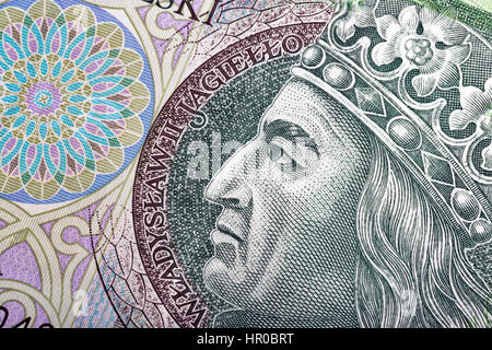 Il polacco denaro bill cento zloty macro con il ritratto del re di Polonia Wladyslaw II Jagiello. Foto Stock