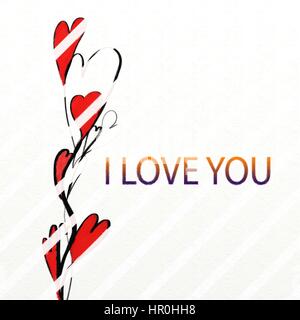 Acquarello dipinto Amore design carta da forme e cuori- ti amo testo aggiunto Foto Stock