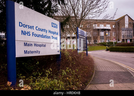 Il Dorset County Hospital NHS Foundation Trust corre Dorset County Hospital, un NHS district general hospital nella città di Dorchester Dorset, Inghilterra Foto Stock