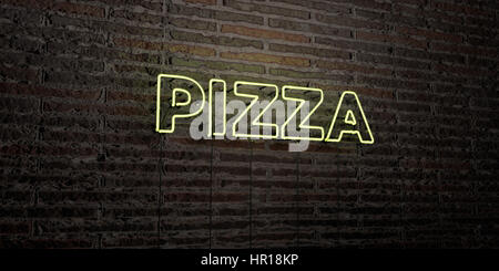 PIZZA - realistico segno al Neon su un muro di mattoni di sfondo - 3D reso Royalty free stock foto. Possono essere utilizzati per gli annunci tramite banner on line di altezza e direct mailer. Foto Stock