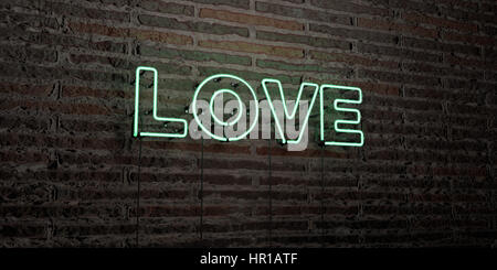 Amore : realistico segno al Neon su un muro di mattoni di sfondo - 3D reso Royalty free stock foto. Possono essere utilizzati per gli annunci tramite banner on line di altezza e direct mailer. Foto Stock