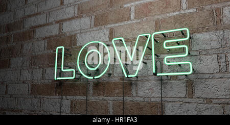 Amore - incandescente insegna al neon sulla parete in muratura - 3D reso Royalty free stock illustrazione. Possono essere utilizzati per gli annunci tramite banner on line di altezza e direct mailer. Foto Stock