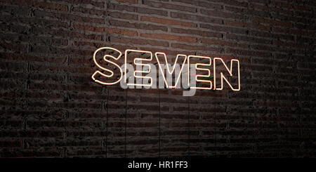 Sette -realistico segno al Neon su un muro di mattoni di sfondo - 3D reso Royalty free stock foto. Possono essere utilizzati per gli annunci tramite banner on line di altezza e direct mailer. Foto Stock