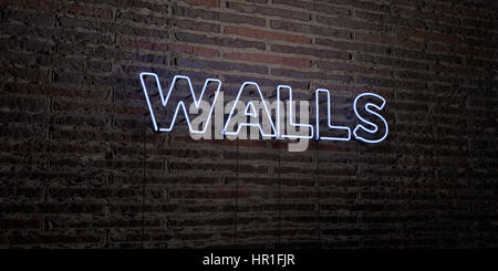 Pareti -realistico segno al Neon su un muro di mattoni di sfondo - 3D reso Royalty free stock foto. Possono essere utilizzati per gli annunci tramite banner on line di altezza e direct mailer. Foto Stock