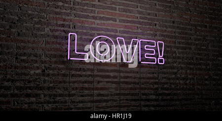 L'amore! -Realistico segno al Neon su un muro di mattoni di sfondo - 3D reso Royalty free stock foto. Possono essere utilizzati per gli annunci tramite banner on line di altezza e direct mailer. Foto Stock