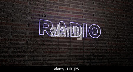 RADIO - realistico segno al Neon su un muro di mattoni di sfondo - 3D reso Royalty free stock foto. Possono essere utilizzati per gli annunci tramite banner on line di altezza e direct mailer. Foto Stock