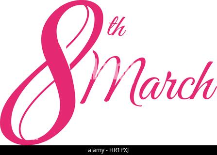 Isolato di colore rosa numero otto con parola icona marzo, giornata internazionale delle donne saluto elemento scheda illustrazione vettoriale. Illustrazione Vettoriale