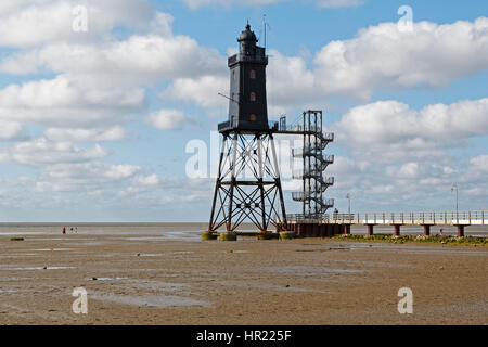 Faro Obereversand, porto di pesca di Dorum-Neufe Foto Stock