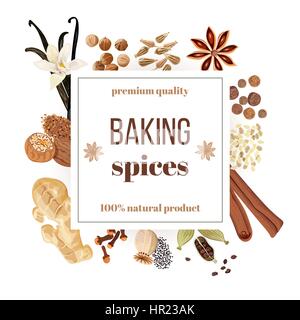 Supporto spezie big impostato sotto scudiero emblema. Mazzetto di cottura di condimenti. Per culinario, cosmetici, panificio, bake shop, bakehouse, cure naturali pr Illustrazione Vettoriale