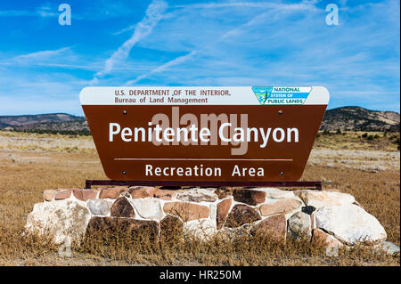 Ingresso segnaletica; Penitente Canyon; Colorado; USA Foto Stock