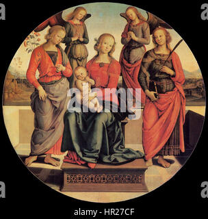 Pietro Perugino - Madonna col Bambino in trono con gli angeli e i santi - WGA17293 Foto Stock