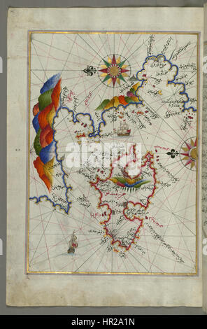Piri Reis - Mappa dell'isola di Midilli nel nord-est del Mar Egeo - Walters W65862A - Pagina completa Foto Stock