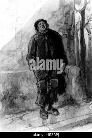 La serie "i dodici mesi" di Paul Gavarni include una rappresentazione di novembre, che mostra il suo stile litografico distintivo. In questo pezzo, Gavarni ritrae lo stato d'animo della stagione con figure vestite per il freddo, catturando l'atmosfera malinconica tipica del tardo autunno. Il suo lavoro enfatizza le scene sociali e di moda della Parigi del XIX secolo. Foto Stock