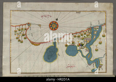 Piri Reis - Mappa della costa egiziana di Alessandria per quanto riguarda la città di Rashid - Walters W658303B - Pagina completa Foto Stock