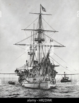 L'immagine "Ocean-Neurdein-img 31" cattura una scena marittima drammatica, caratterizzata da turbolente onde oceaniche. La composizione enfatizza la potenza e l'imprevedibilità del mare, evidenziando l'attenzione dell'artista sulla forza grezza della natura. Foto Stock