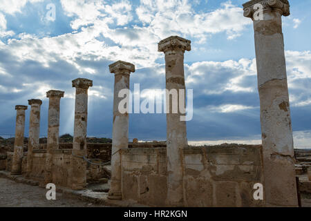 Colonne romane intorno al forum, casa di Teseo, Paphos parco archeologico, Cipro Foto Stock