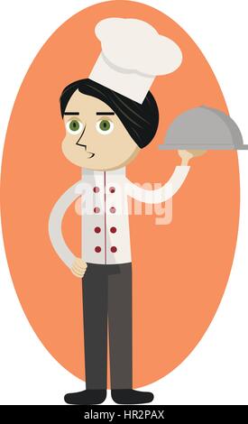 Cartoon chef cena portante la piastra con pasto perfetto Illustrazione Vettoriale