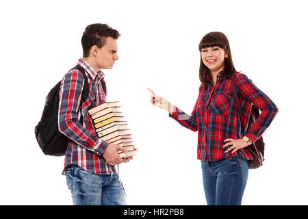 Coppia di studenti adolescenti con zaini con libri Foto Stock