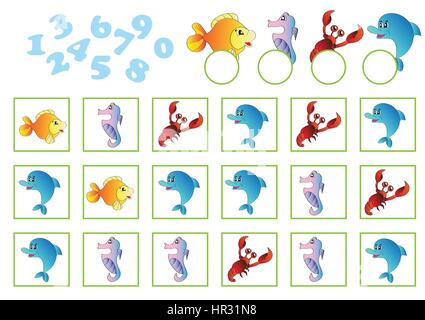 Conteggio educativo gioco per bambini e ragazzi il foglio di lavoro dell'attività. Come molti oggetti task Illustrazione Vettoriale