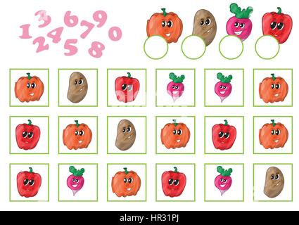 Fumetto illustrazione vettoriale di istruzione contando gioco per bambini in età prescolare Illustrazione Vettoriale