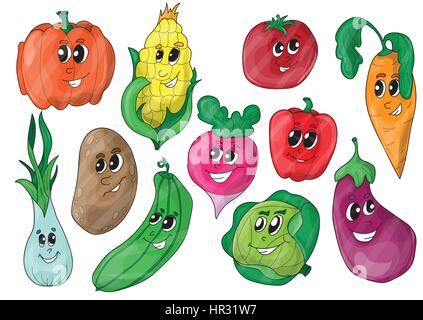 Funny vari cartoon verdure. Vector Clip Art Illustrazione Vettoriale